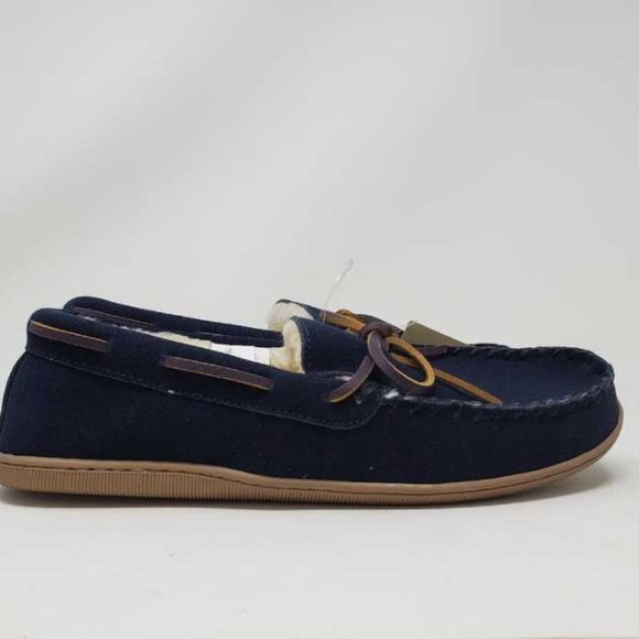 NEW MEN'S  J CREW CLASSIC SUEDE MOCCASIN SLIPPERS IN NAVY BLUE - Picture 2 of 7